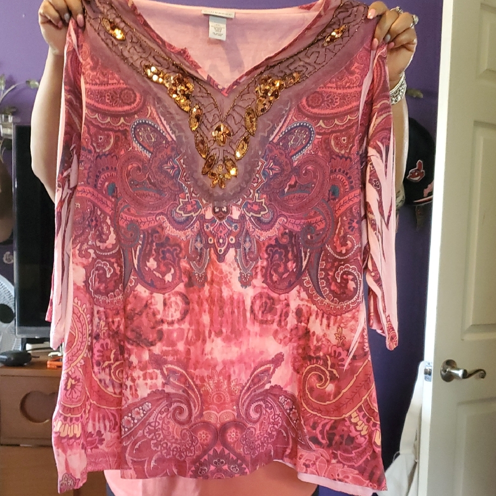 Catherines Pink and Purple Embellished Blouse